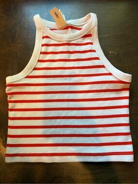 Zara White and Red Striped Ribbed Tank
